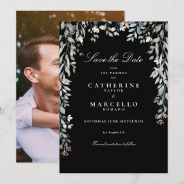 ワイルドフラワーズの花の写真 黒と白の結婚式 セーブザデート