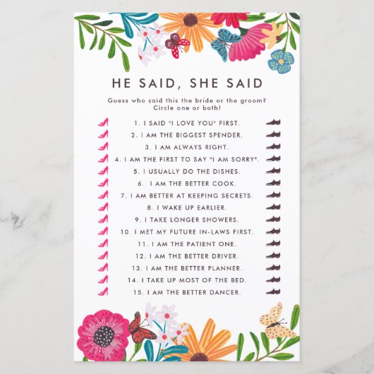 ワイルドフラワーズは彼女がブライダルシャワーゲームを言った (正面)