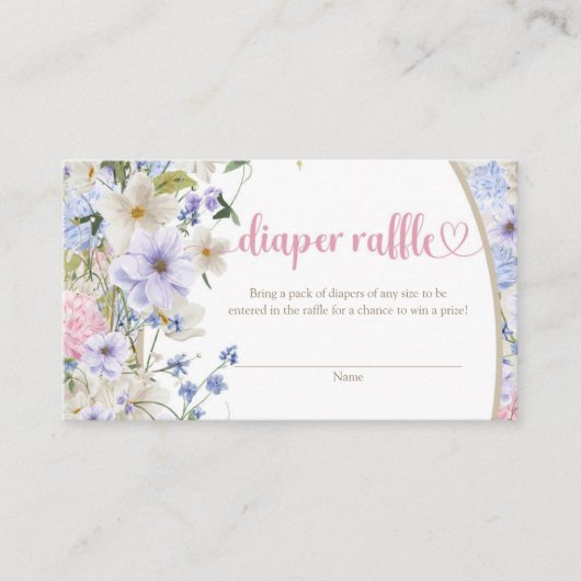 ワイルドフラワーズアイボリーパステルピンク赤面おむつラッフル エンクロージャーカード (正面)