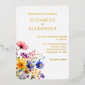 ワイルドフラワーズアンドゴールドフォイル結婚式招待状 箔招待状 (正面)