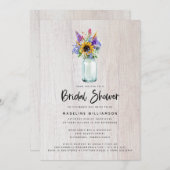 ワイルドフラワーズアンドサンフラワーズメイソンジャーブライダルシャワー 招待状 (正面/裏面)