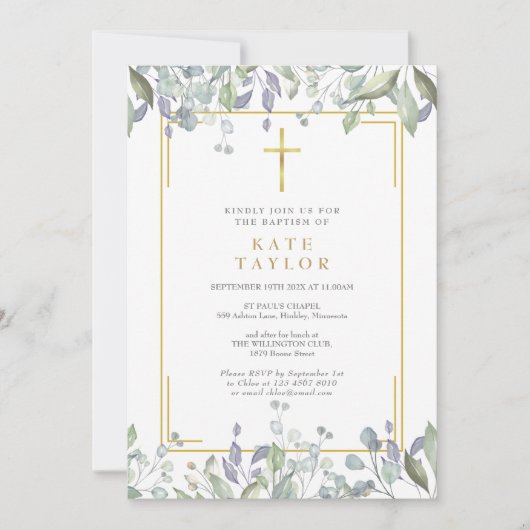 ワイルドフラワーズウォーターカラーフローラ洗礼《キリスト教》洗礼式や命名式 招待状 (正面)