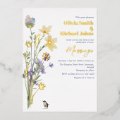 ワイルドフラワーズウォーター色金ゴールド結婚式招待状 箔シーズンカード (正面)