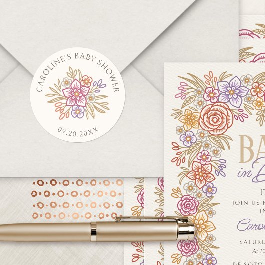 ワイルドフラワーズオータム秋ベビーシャワー ラウンドシール