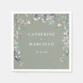 ワイルドフラワーズカスケードセージ結婚グリーン スタンダードカクテルナプキン (正面)