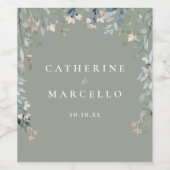 ワイルドフラワーズカスケードセージ結婚グリーン ワインラベル (シングルラベル)