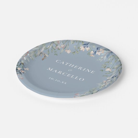ワイルドフラワーズカスケードダスティブルー結婚ズ ペーパープレート (アングル)