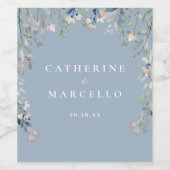 ワイルドフラワーズカスケードダスティブルー結婚ズ ワインラベル (シングルラベル)