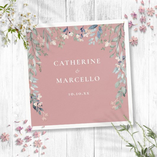 ワイルドフラワーズカスケードダスティーバラ結婚ピンク スタンダードカクテルナプキン