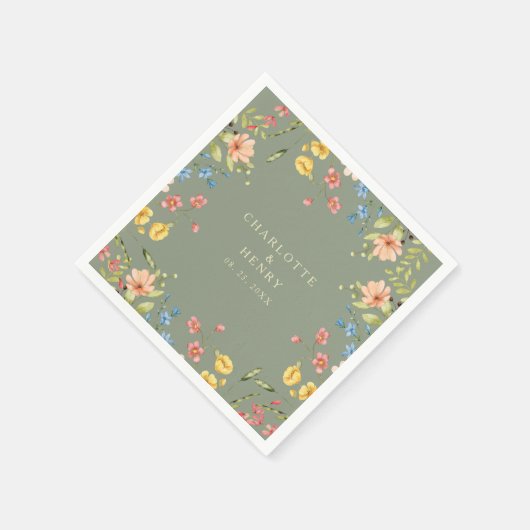 ワイルドフラワーズカラフルセージ庭園の結婚式 スタンダードカクテルナプキン (角)
