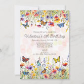 ワイルドフラワーズカラフルチョチョウガールズ誕生日 招待状 (正面)