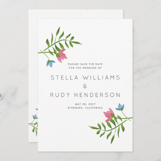 ワイルドフラワーズカントリー結婚ボタニカルの写真 セーブザデート (正面/裏面)