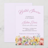 ワイルドフラワーズガーデンかわいらしパープルブライダルシャワー 招待状 (正面/裏面)