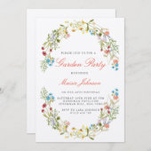 ワイルドフラワーズガーデン素朴パーティー誕生日 招待状 (正面/裏面)