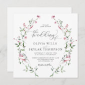 ワイルドフラワーズガーデン赤面ほこりっぽいバラボホ結婚ズ 招待状 (正面/裏面)