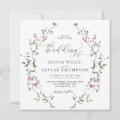 ワイルドフラワーズガーデン赤面ほこりっぽいバラボホ結婚ズ 招待状 (正面)