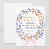 ワイルドフラワーズガーデン ボウ スイートベイビーガール シャワー 招待状 (正面/裏面)