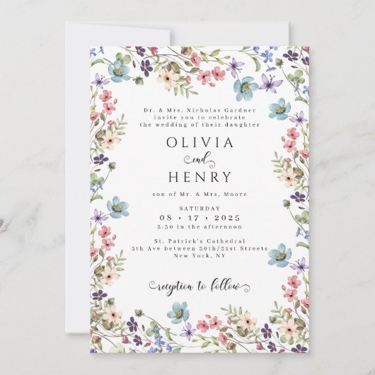 ワイルドフラワーズガ素朴ーデンカラフル春の結婚式 招待状 (正面)