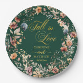 ワイルドフラワーズゴールド「恋に落ちる」エレガントなウェディング ペーパープレート (正面)