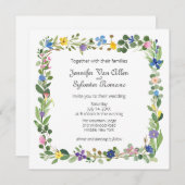 ワイルドフラワーズスクエア結婚フレームのフラットカード (正面/裏面)