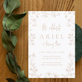 ワイルドフラワーズスケッチかわいいフローラの女の子の誕生日 招待状