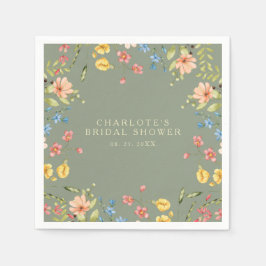 ワイルドフラワーズセージガーデンカラフルブライダルシャワー スタンダードカクテルナプキン