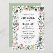 ワイルドフラワーズセージグリーンエレガント結婚式招待状 招待状 (正面/裏面)