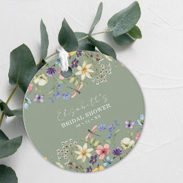 ワイルドフラワーズセージグリーンカラフルブライダルシャワー フェイバータグ