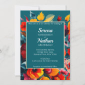 ワイルドフラワーズティール(緑がかった色)クラシック結婚式招待状 招待状 (正面)