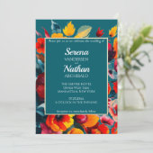 ワイルドフラワーズティール(緑がかった色)クラシック結婚式招待状 招待状 (スタンド正面)