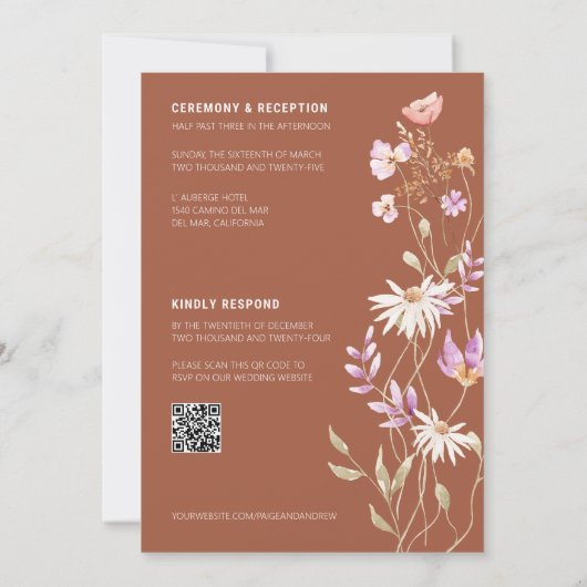 ワイルドフラワーズテラコッタファームハウス結婚式招待状 招待状 (裏面)