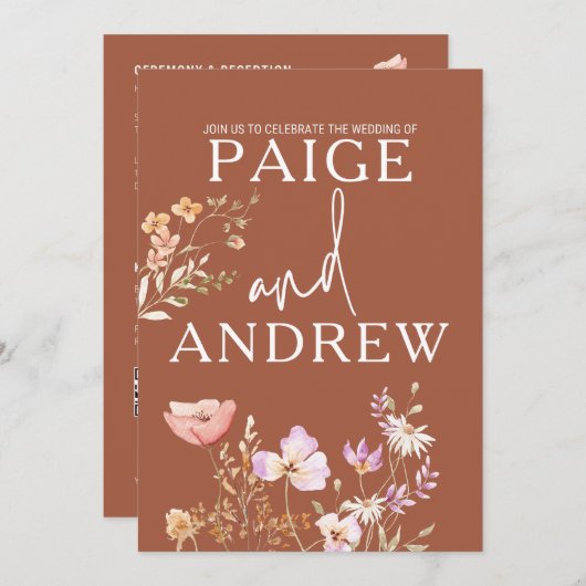 ワイルドフラワーズテラコッタファームハウス結婚式招待状 招待状 (正面/裏面)
