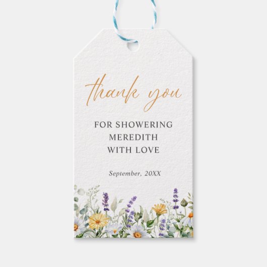 ワイルドフラワーズデイジーラベンダーサンキューブライダルシャワー ギフトタグ (正面)