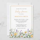 ワイルドフラワーズデイジーラベンダーボホーガーデンベイビーシャワー 招待状 (正面)
