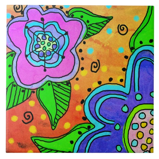 ワイルドフラワーズデジタル絵画抽象芸術 タイル (正面)