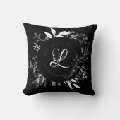 ワイルドフラワーズドゥードルズモノグラムデザイン装飾用クッション クッション (正面)