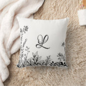 ワイルドフラワーズドゥードルズモノグラムデザイン装飾用クッション クッション (ブランケット)