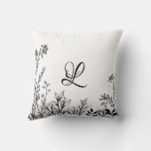 ワイルドフラワーズドゥードルズモノグラムデザイン装飾用クッション クッション (裏面)