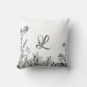 ワイルドフラワーズドゥードルズモノグラムデザイン装飾用クッション クッション (正面)