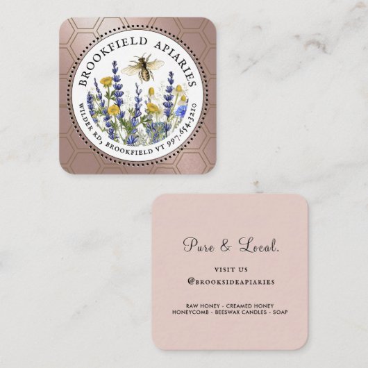 ワイルドフラワーズハニカム&ビーアピールビジネスカード スクエア名刺 (正面/裏面)