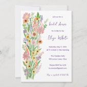 ワイルドフラワーズハ絵を描ンドサットカスタムブライダルシャワー 招待状 (正面)