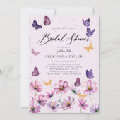 ワイルドフラワーズバタフライピンクガーデンブライダルシャワー 招待状 (正面)