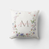 ワイルドフラワーズバタフライピンクモノグラム クッション (正面)