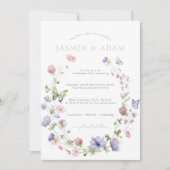 ワイルドフラワーズバタフライピンク結婚式招待状 招待状 (正面)