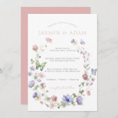 ワイルドフラワーズバタフライピンク結婚式招待状 招待状 (正面/裏面)