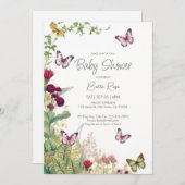 ワイルドフラワーズバタフライベビーシャワー招待状 招待状 (正面/裏面)
