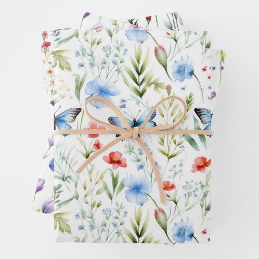 ワイルドフラワーズバタフライベビーシャワー誕生日 ラッピングペーパーシート (インサイチュ)