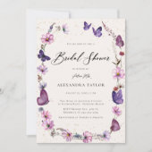 ワイルドフラワーズバタフライボホアイボリーブライダルシャワー 招待状 (正面)