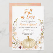 ワイルドフラワーズパンプキン秋インラブカップルシャワー 招待状 (正面/裏面)