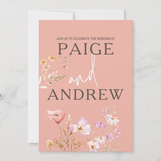 ワイルドフラワーズピンクファームハウス結婚式招待状 招待状 (正面)